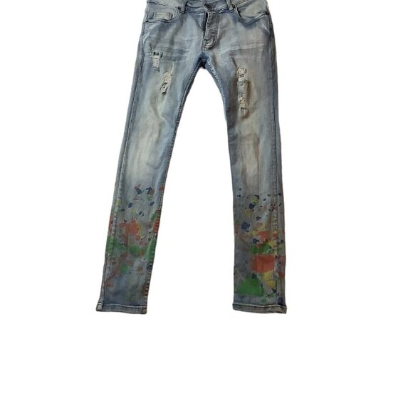 Evolution In Design Distressed Paint Splatter Skinny Denim Jeans Mens Size 30x31 - Picture 10 of 12